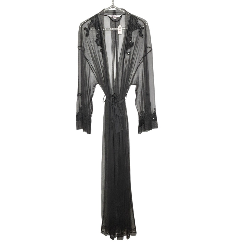 Victorias Secret Fairy Kimono Maxi Robe M/L Mesh Embroidered Sheer Lace Sequin